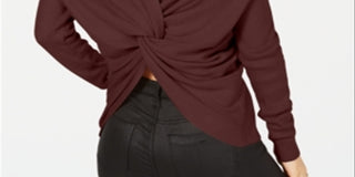 Bar III Women's Twist Back Pullover Sweater Brown Size XL