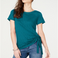 INC Women's Side Ruched T-Shirt Green Size Petite X-Large