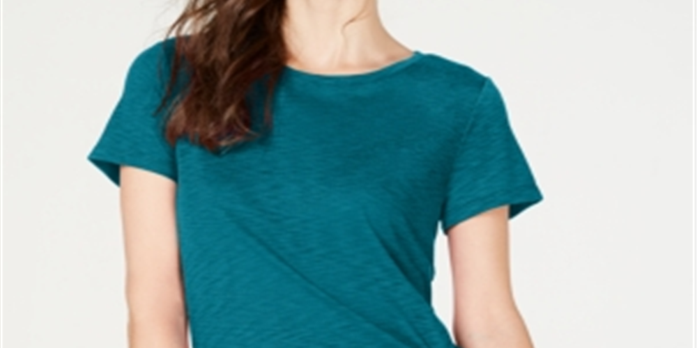 INC Women's Side Ruched T-Shirt Green Size Petite X-Large