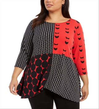 Alfani Women's Plus Printed High Low Tunic Red Size 0X
