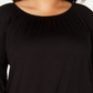 Style & Co Women's Flounce 3/4 Sleeve Top Black Size 1X
