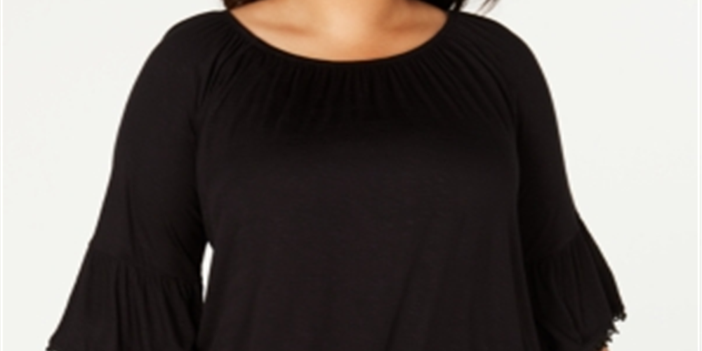 Style & Co Women's Flounce 3/4 Sleeve Top Black Size 1X