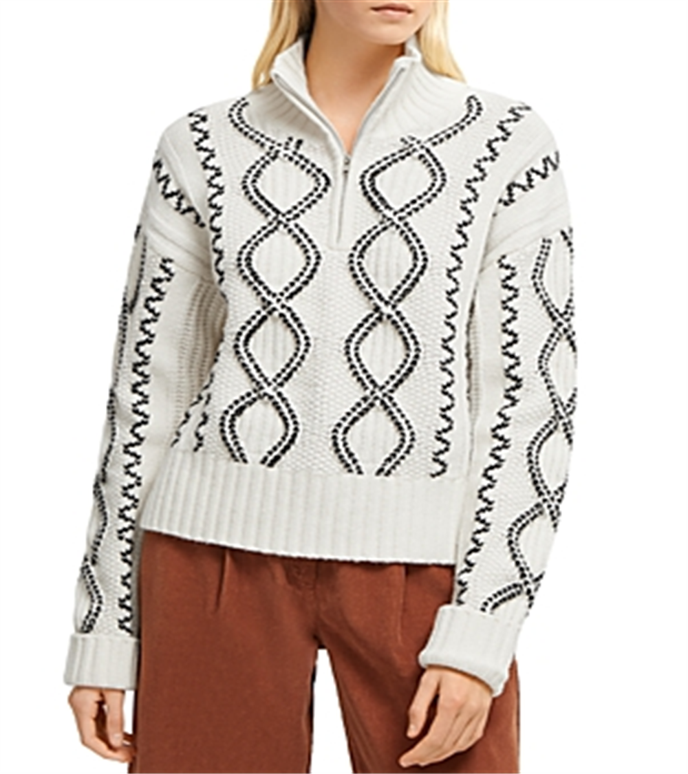 French Connection Women's Cable Knits Zip Front Sweater White Size X-Small