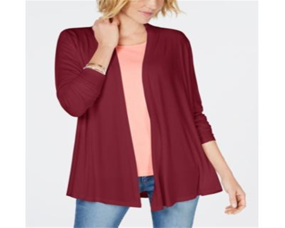 Karen Scott Women's Draped Open Front Cardigan Wine Size Medium