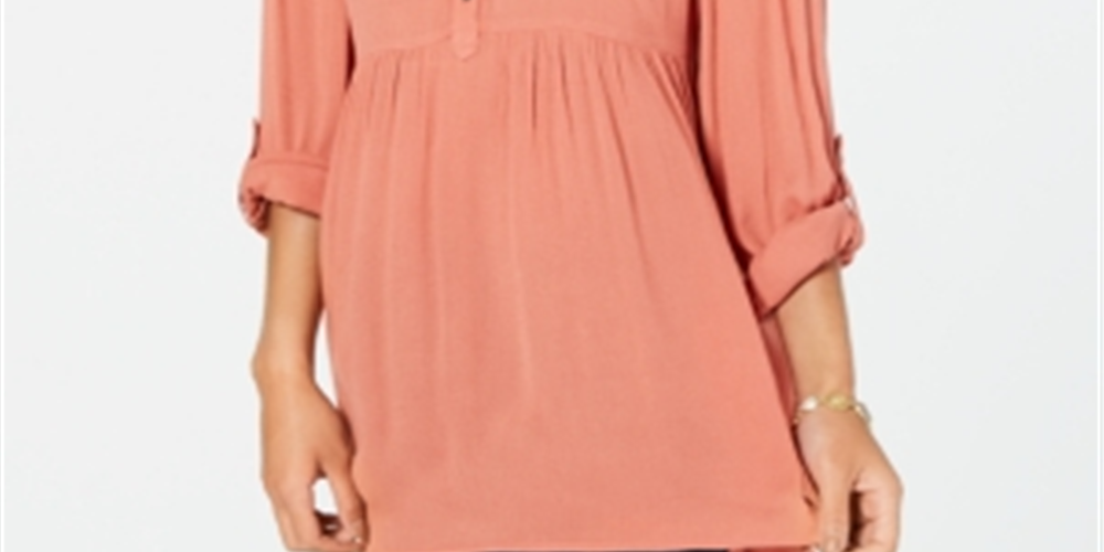 Style & Co Women's Roll-Sleeve Oversized Shirt  Copper Rose Orange Size 2XL