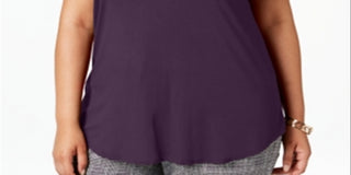 Alfani Women's Satin Trim High Low T-Shirt Purple Size 4X