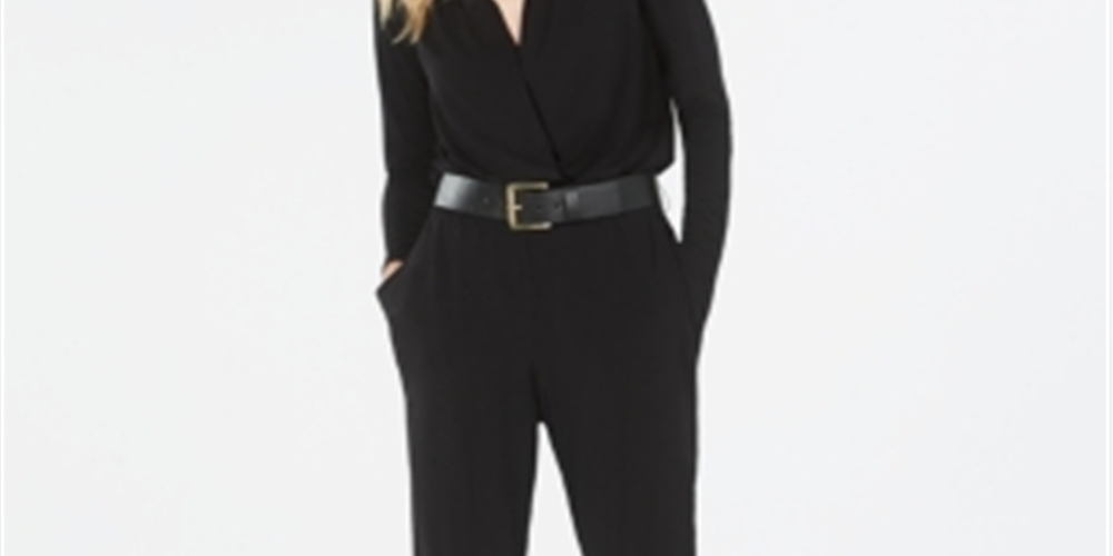 Michael Kors Women's Belted Jumpsuit Black Size Petite L