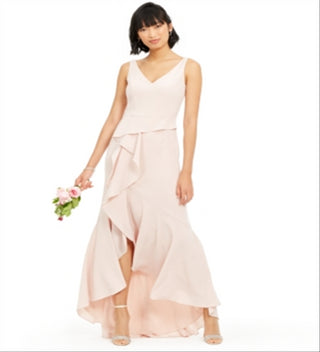 Adrianna Papell Women's Full Length Hi Lo Formal Dress Pink Size 16