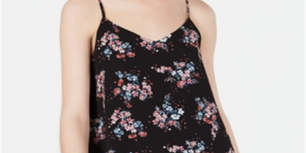 Hippie Rose Women's Floral Spaghetti Strap Tank Top Black Size X-Large