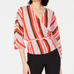 Bar III Women's Striped Wrap Blouse Red Size Large