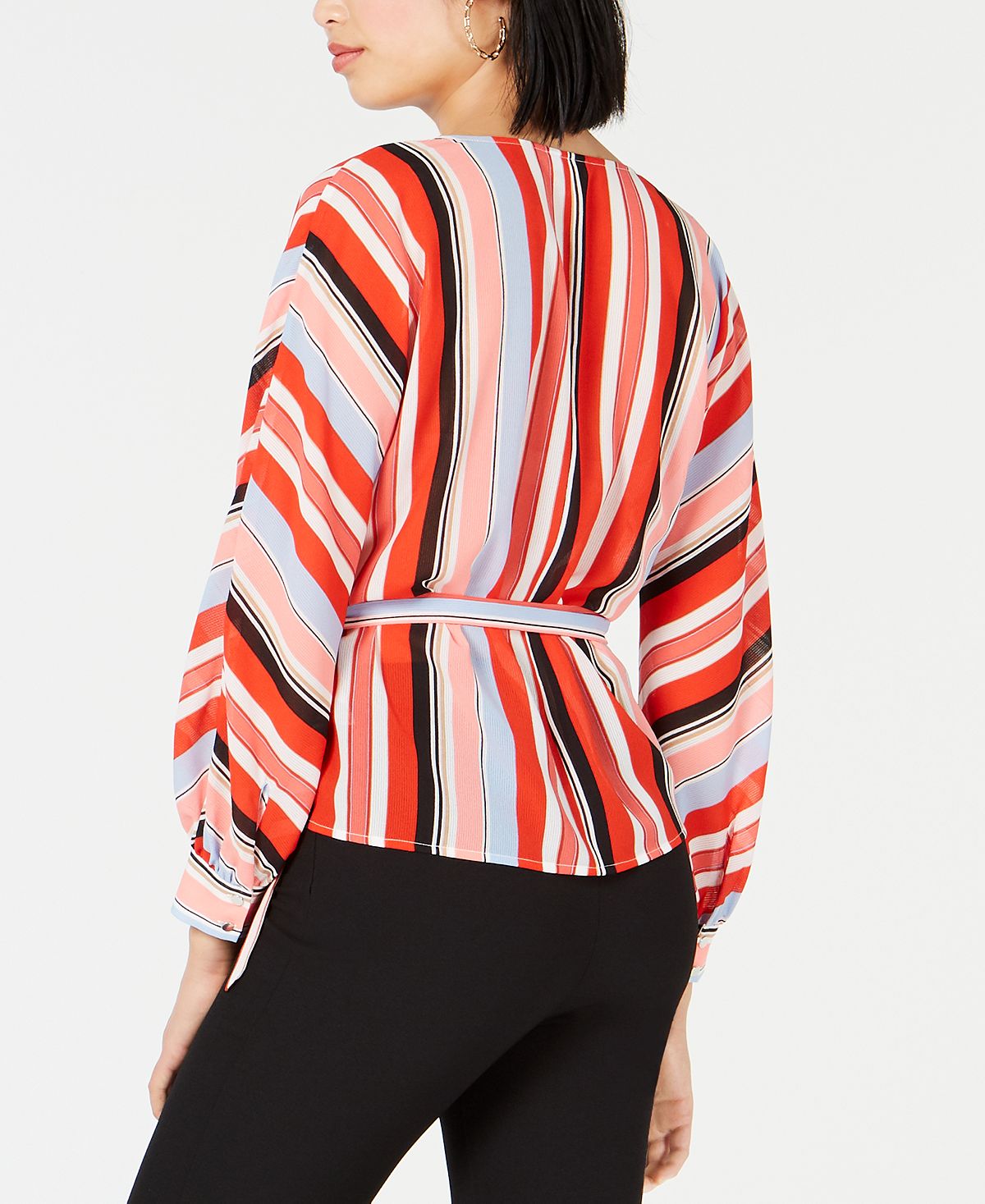 Bar III Women's Striped Wrap Blouse Red Size Large