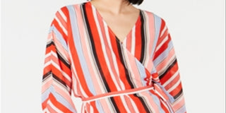 Bar III Women's Striped Wrap Blouse Red Size Large