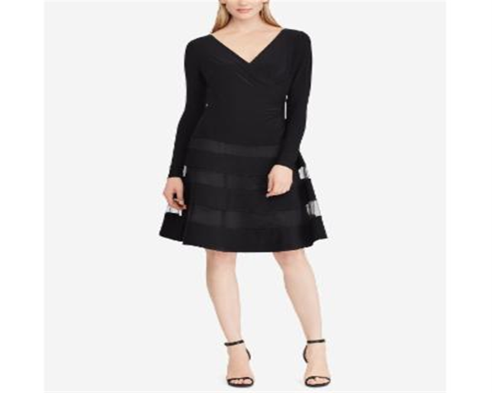 Lauren Ralph Lauren Women's Tulle-Trim Jersey Dress Black Size 8