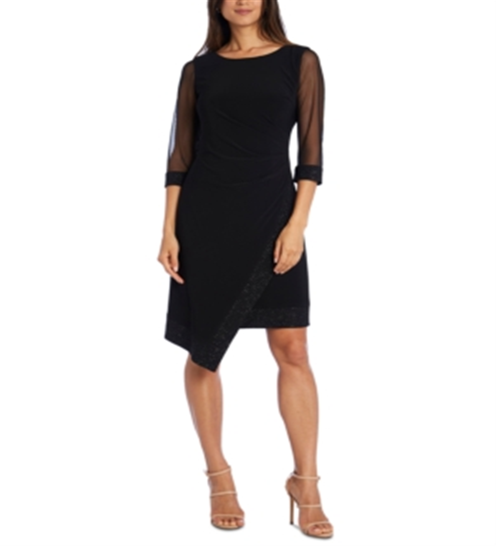 R & M Richards Women's Raglan Above the Knee Wrap Dress Black Size 12 Petite