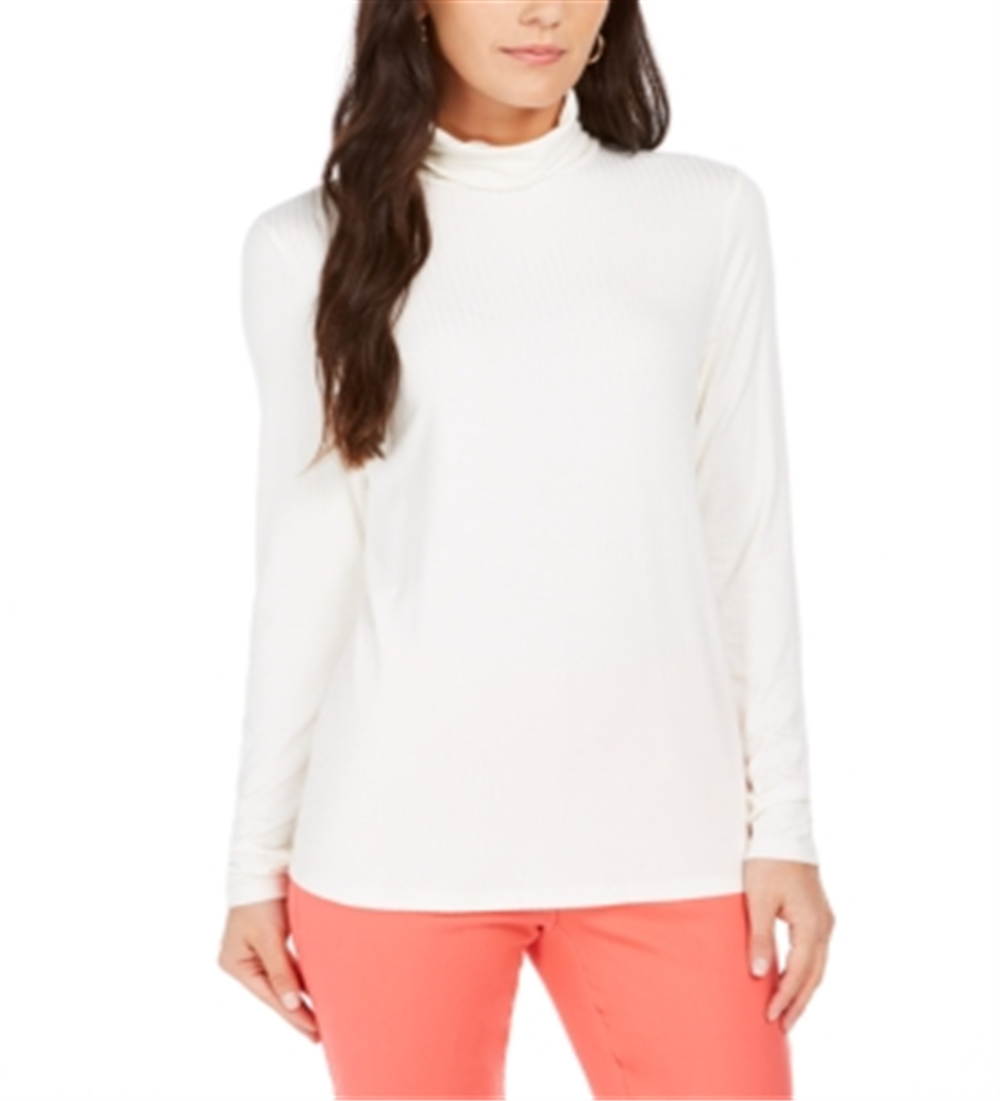 Charter Club Women's Heathered Ribbed Turtleneck Top White Size Large