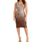 Rachel Roy Women's Sequined Ombre Sleeveless V Neck Knee Length Cocktail Sheath Dress Brown Size 0