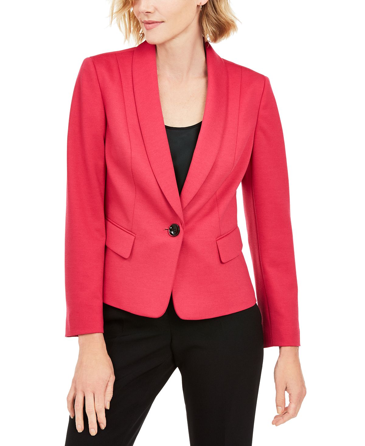 Kasper Women's  Petite Shawl-Collar Single-But Lipstick Pink Size 2P