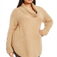 Style & Co Women's Knit Ribbed Trim Funnel Neck Sweater Brown Size 2X