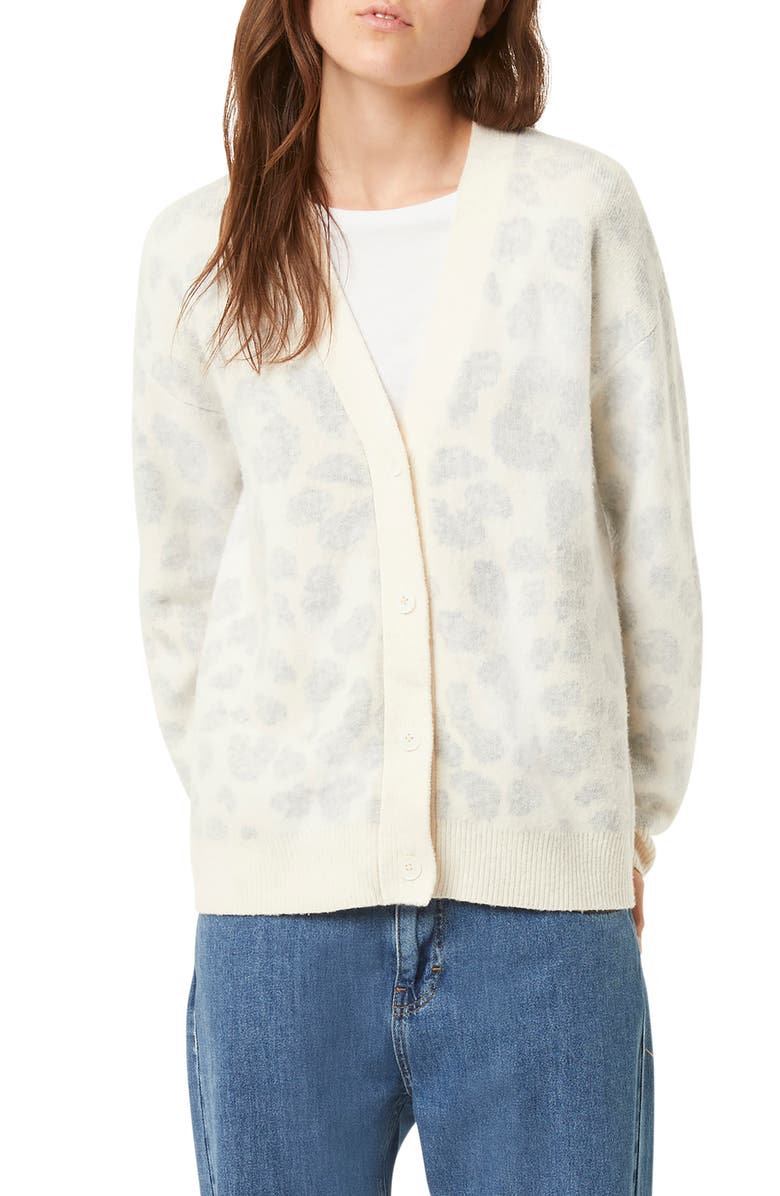 French Connection Women's Animal Print Long Sleeve V Neck Sweater Beige Size Medium