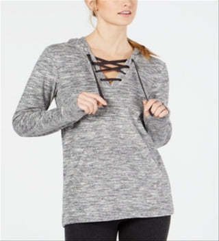 Ideology Women's Lace up Sweatshirt Hoodie Gray Size X-Large