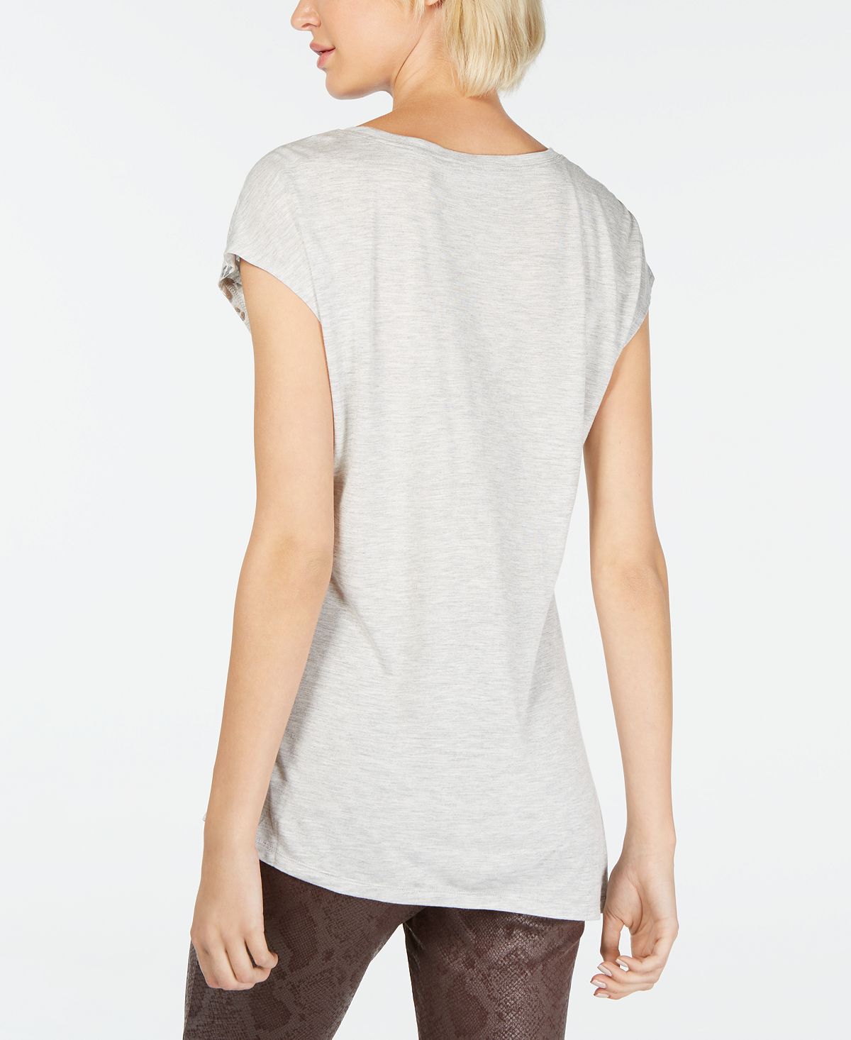 INC Women's Foil Animal-Print T-Shirt  Hthr Belle Grey  Size XL