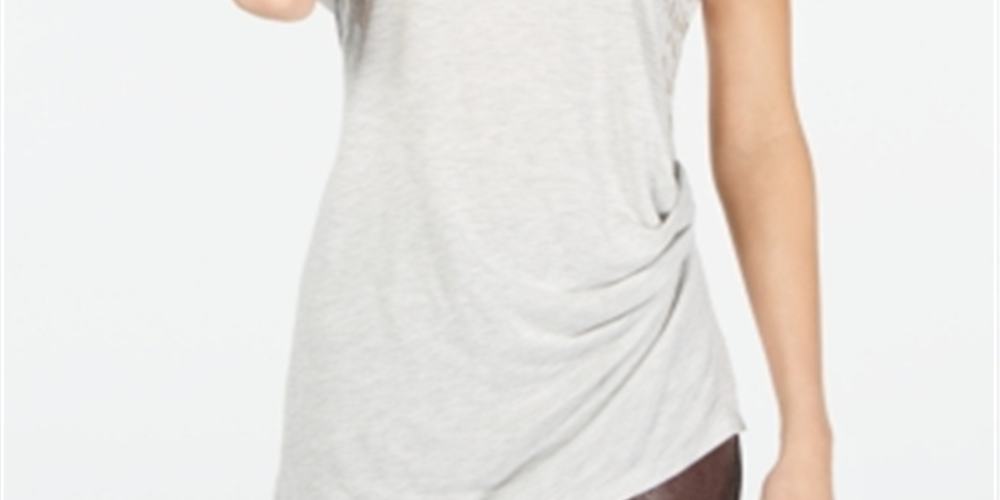 INC Women's Foil Animal-Print T-Shirt  Hthr Belle Grey  Size XL