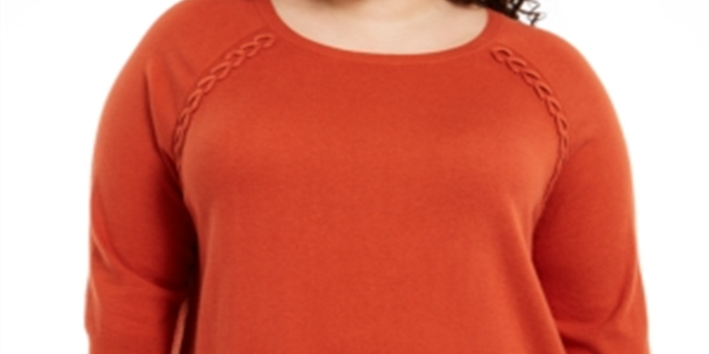 Style & Co Women's Plus Lace up Chevron Trim Sweater Orange Size 3X