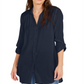 INC International Concepts Women's Solid Button-up Tunic  Blue Size M