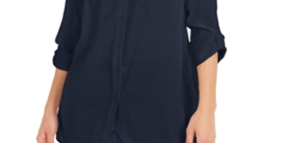 INC International Concepts Women's Solid Button-up Tunic  Blue Size M