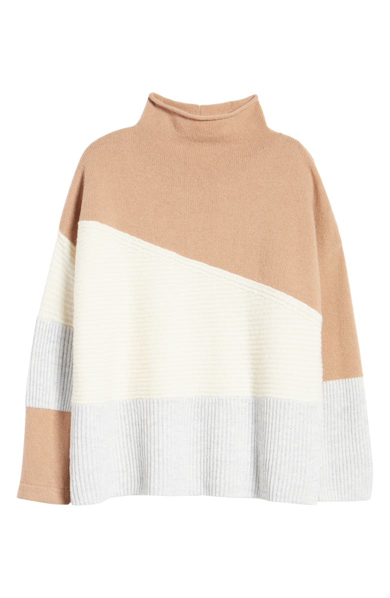 French Connection Women's Patchwork Funnel Neck Sweater Brown Size Medium