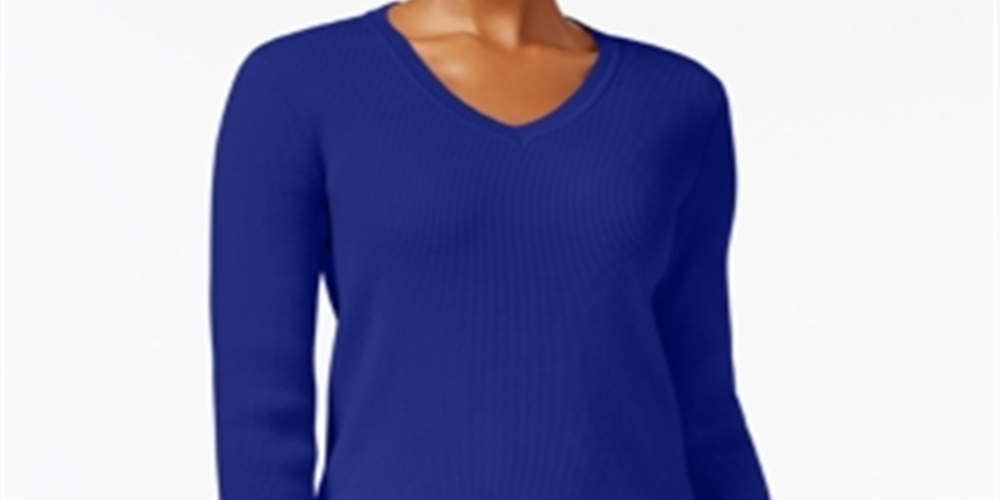 Karen Scott Women's Cotton V Neck Sweater Blue Size X-Large