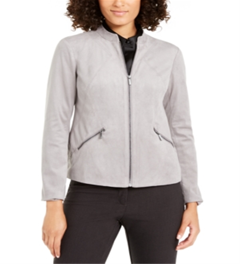 Alfani Women's Faux Suede Jacket Gray Size Large