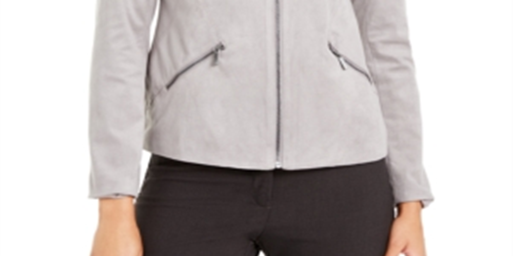 Alfani Women's Faux Suede Jacket Gray Size Large