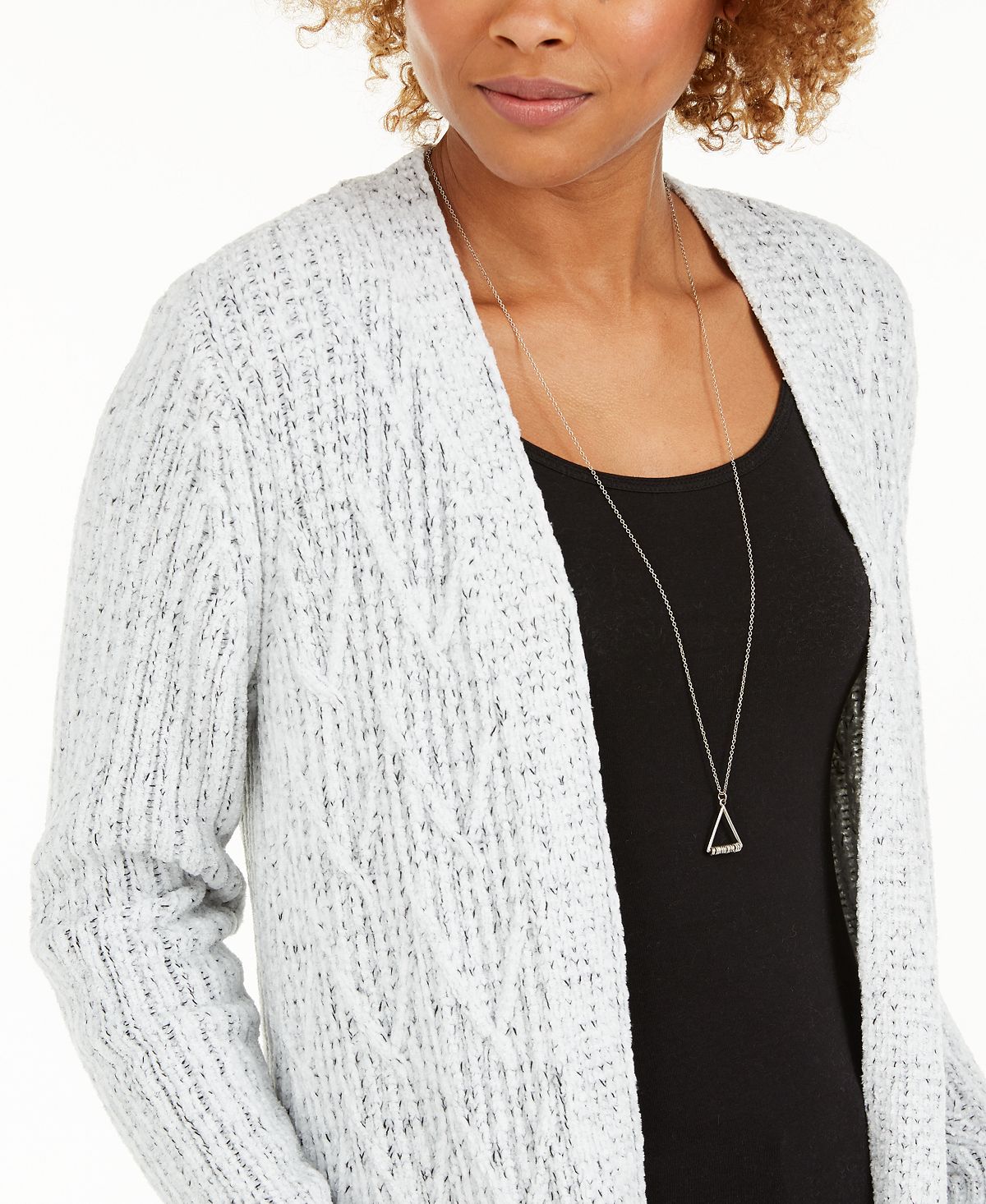Style & Co Women's Chenille Knit Open Front Cardigan White Size PP