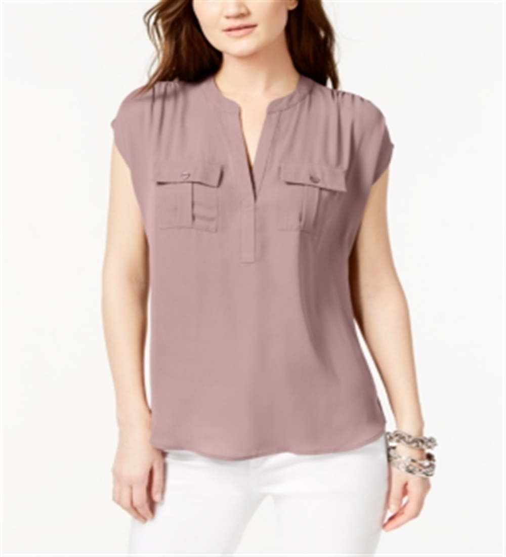 INC International Concepts Women's Short Sleeve V Neck Top Pink Size Large