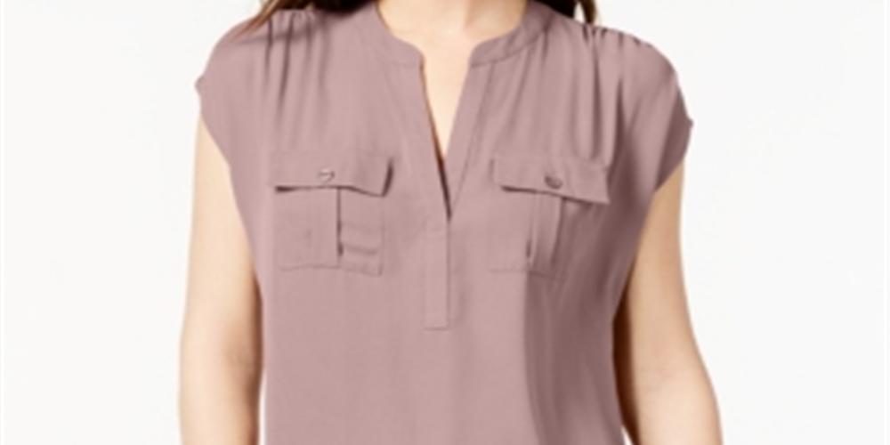 INC International Concepts Women's Short Sleeve V Neck Top Pink Size Large