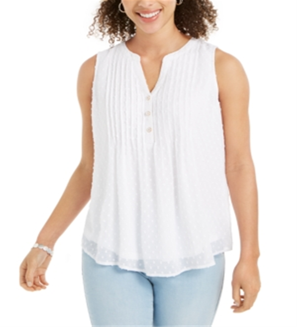 Charter Club Women's Pleated Clip Dot Top White Size Medium