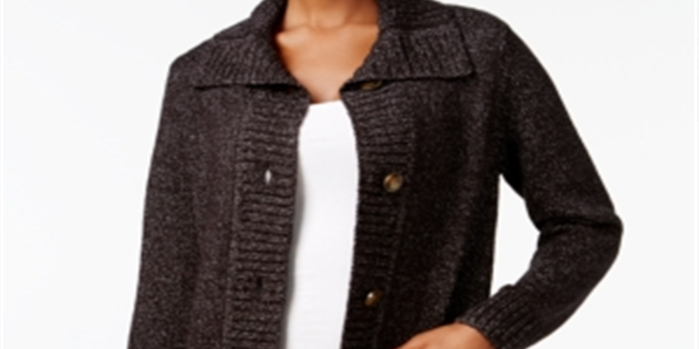 Karen Scott Women's Button Front Cardigan Black Size Petite XL
