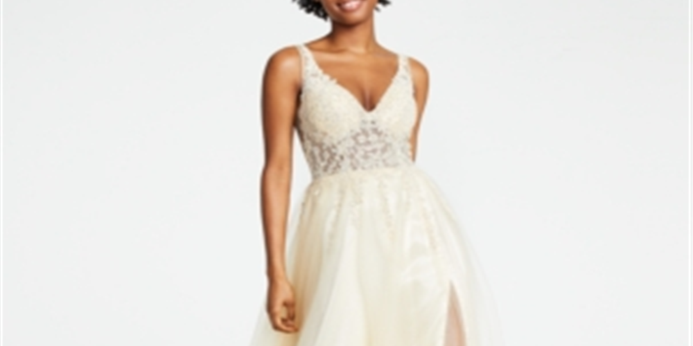 Blondie Nites Junior's Embellished Illusion Gown Yellow Size 15