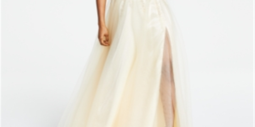 Blondie Nites Junior's Embellished Illusion Gown Yellow Size 15