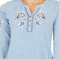 Style & Co Women's Cotton Embroidered Split Neck Top Blue Size Petite S