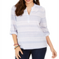 Style & Co Women's Striped Split Neck Top Blue Size Small