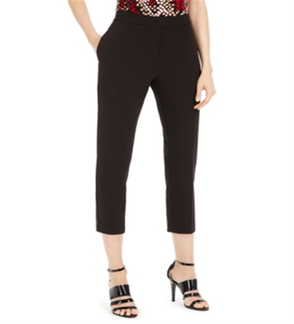 Calvin Klein Women's Piped Trim Cropped Dress Pants Black Size 2 Petite