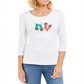 Karen Scott Women's Cotton 3/4 Sleeve Scoop Neck Holiday Top White Size X-Small