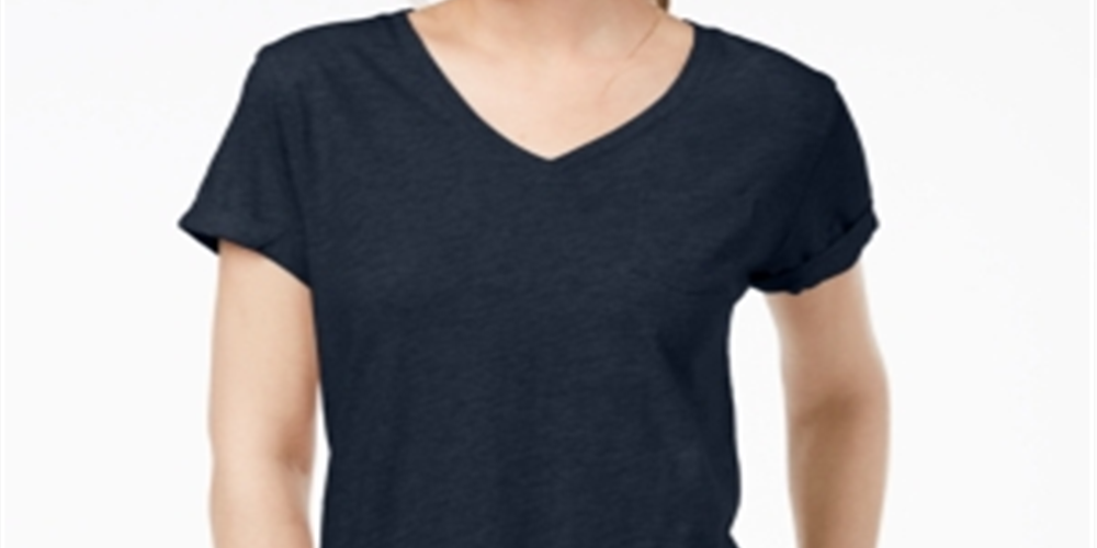 Style & Co Women's V Neck Pocket T-Shirt Blue Size PP