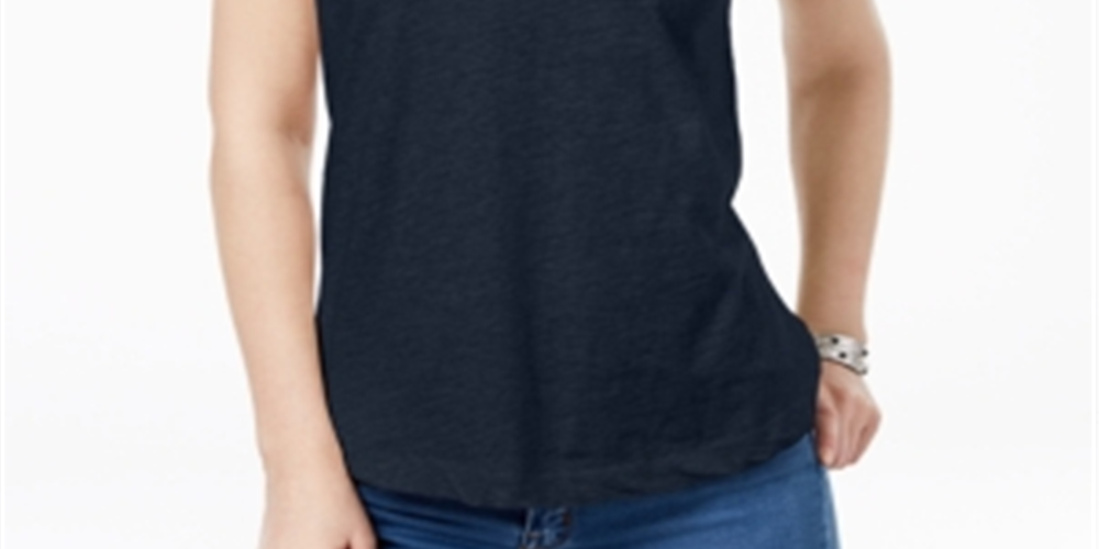 Style & Co Women's V Neck Pocket T-Shirt Blue Size PP