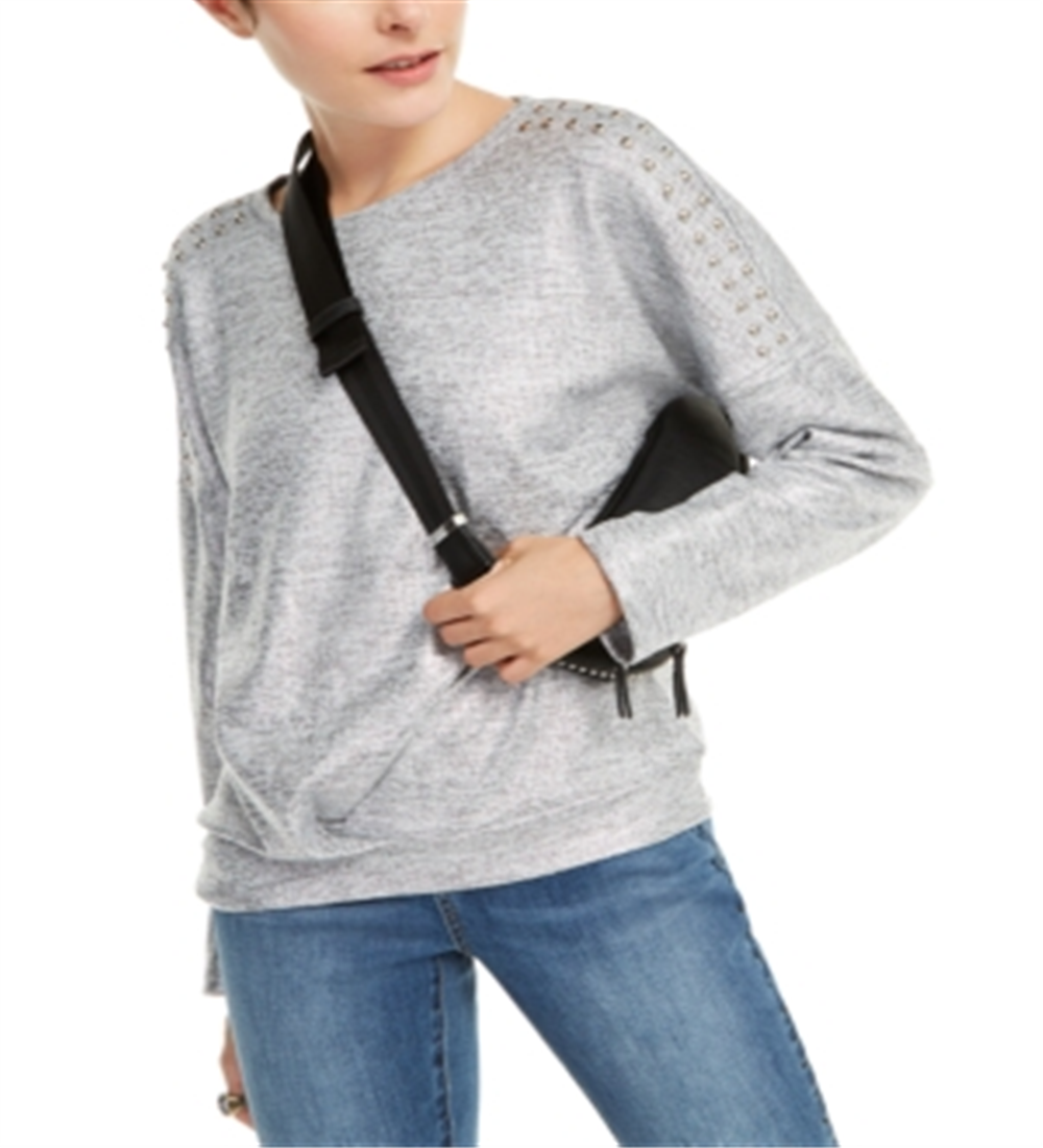 INC International Concepts Women's New Heather Glitter Crew Neck Long Sleeve Casual Top Grey Size Large