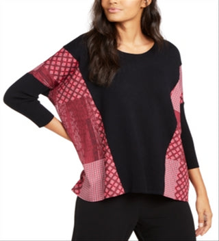 Alfani Women's Contrast Trim Poncho Sweater Black Size Large