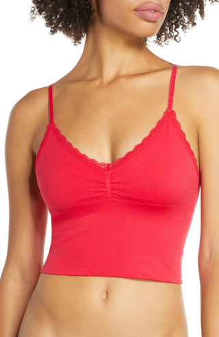 Free People Women's  Intimates Lace Trim Solid Everyday Bralette Red Size XS