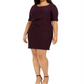 Connected Women's Ribbed Short Sleeve Jewel Neck Above the Knee Sheath Dress Purple Size 18W